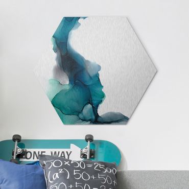Hexagons Aluminium Dibond schilderijen Drops Of Ocean Tourquoise With Gold