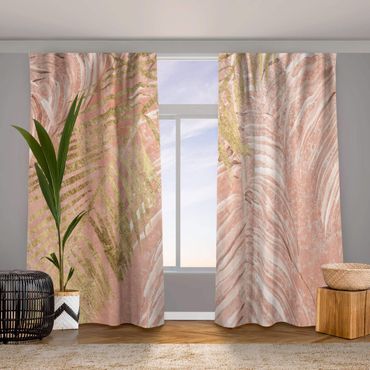 Gordijn - Palm Fronds In Pink And Gold I