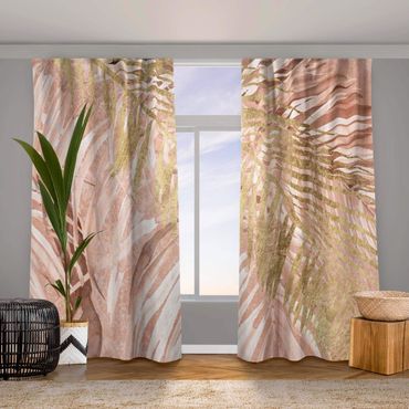 Gordijn - Palm Fronds In Pink And Gold II