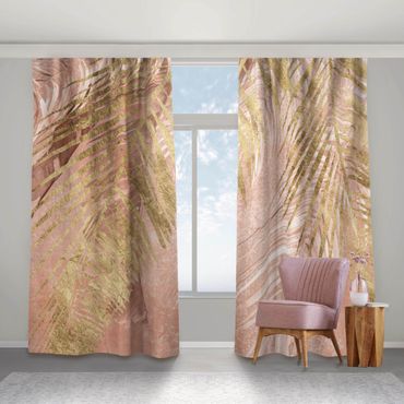 Gordijn - Palm Fronds In Pink And Gold III