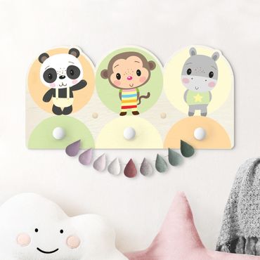 Wandkapstokken voor kinderen Panda Monkey Hippo