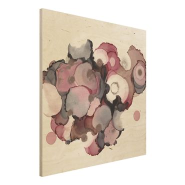 Houten schilderijen Pink Beige Drops With Pink Gold