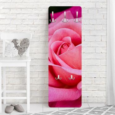 Wandkapstokken houten paneel Pink Rose Flowers Green Backdrop