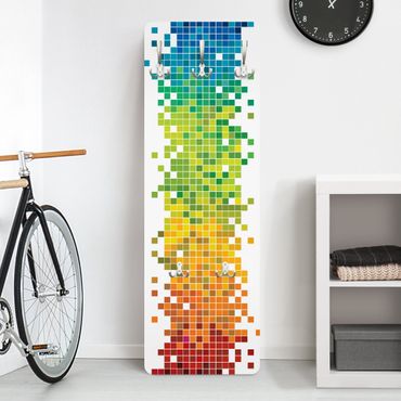 Wandkapstokken houten paneel Pixel Rainbow