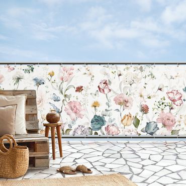 Privacyscherm voor balkon - Tendril Flowers with Butterflies Watercolour