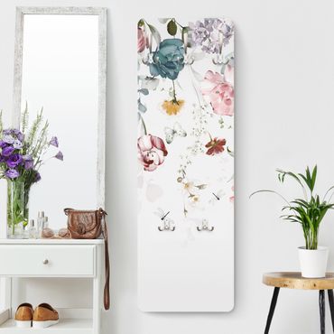 Wandkapstokken houten paneel - Tendril Flowers with Butterflies Watercolour