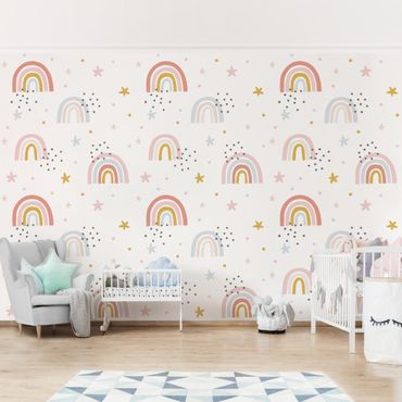 Patroonbehang Rainbow World With Stars And Dots