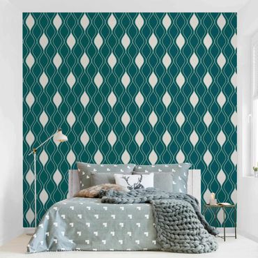 Fotobehang Retro Pattern With Sparkling Drops In Emerald