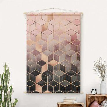 Wandtapijt - Pink Gray Golden Geometry