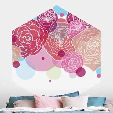 Hexagon Behang Roses And Bubbles