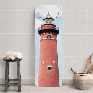 Wandkapstokken houten paneel - Red Lighthouse On Sky Blue Backdrop