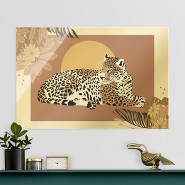 Glasschilderijen Safari Animals - Leopard At Sunset