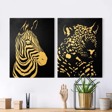 Canvas schilderijen - 2-delig  Safari Animals - Zebra and Leopard Black