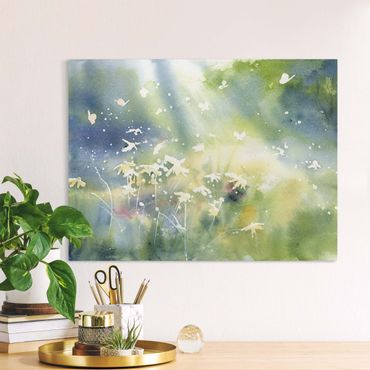 Canvas schilderijen - Butterflies, light and flowers