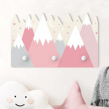 Wandkapstokken voor kinderen Snow-capped Mountains Stars And Moon Pink