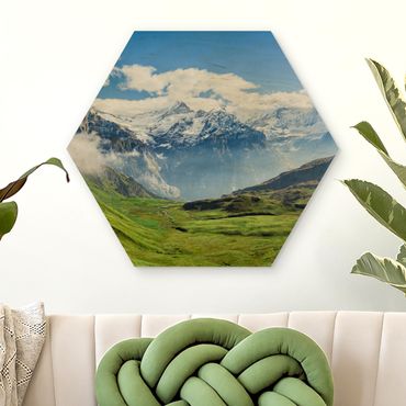 Hexagons houten schilderijen Swiss Alpine Panorama
