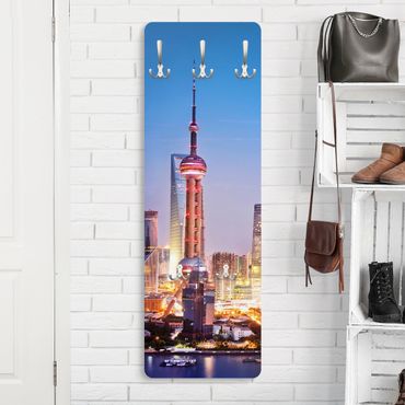 Wandkapstokken houten paneel Shanghai Skyline