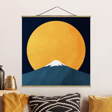 Stoffen schilderij met posterlijst Sun, Moon And Mountain
