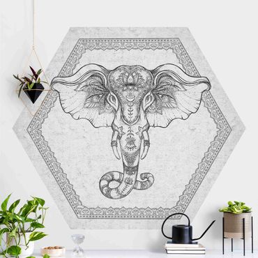 Hexagon Behang Spiritual Elephant In Concrete Look