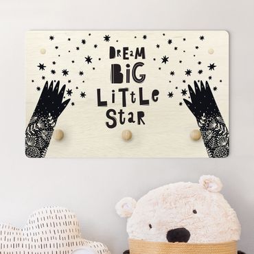 Wandkapstokken voor kinderen Text Dream Big Little Star With Flowers Black