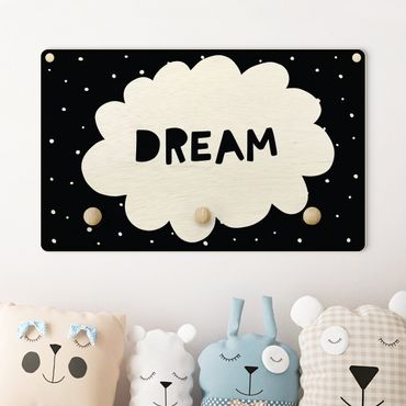 Wandkapstokken voor kinderen Text Dream With Clouds Black