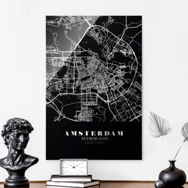 Glasschilderijen Amsterdam City Map - Classic Black