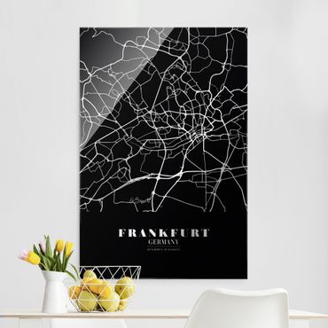 Glasschilderijen Frankfurt City City Map - Classic Black