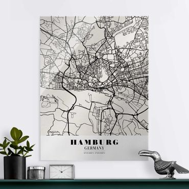 Glasschilderijen Hamburg City Map - Classic