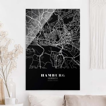 Glasschilderijen Hamburg City Map - Classic Black