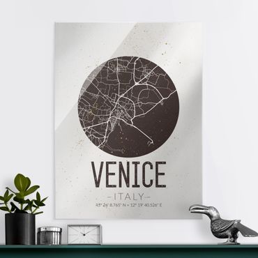 Glasschilderijen Venice City Map - Retro