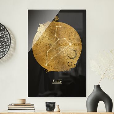 Glasschilderijen Zodiac Sign Leo Gray Gold