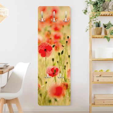 Wandkapstokken houten paneel Summer Poppies