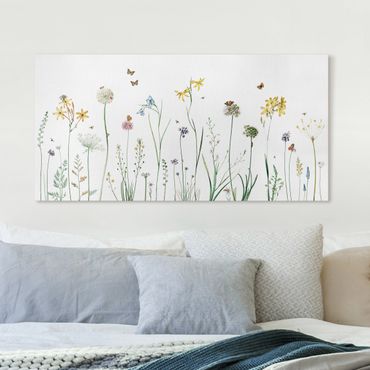 Canvas schilderijen - Dancing butterflies on wildflowers