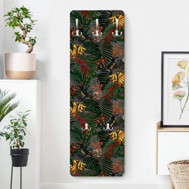 Wandkapstokken houten paneel Tropical Ferns With Tucan Green