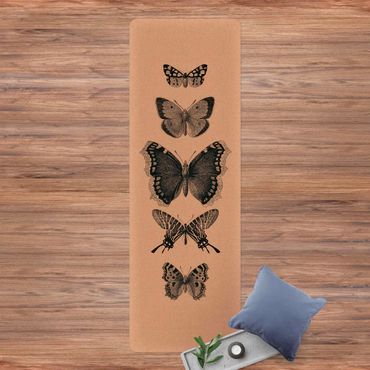 Yogamat kurk Ink Butterflies On Beige Backdrop