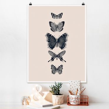 Posters Ink Butterflies On Beige Backdrop