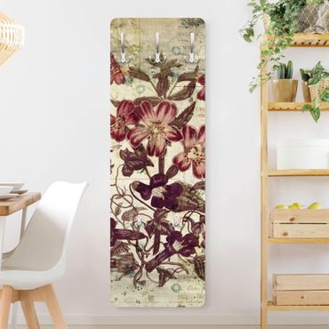 Wandkapstokken houten paneel Vintage Floral Design