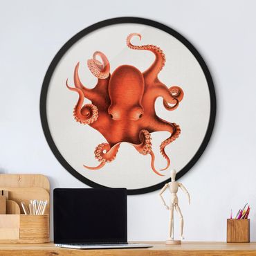 Rond schilderijen Vintage Illustration Red Octopus