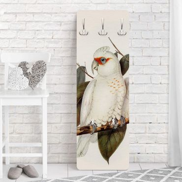 Wandkapstokken houten paneel Vintage Illustration White Cockatoo
