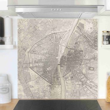Spatscherm keuken Vintage Map Paris