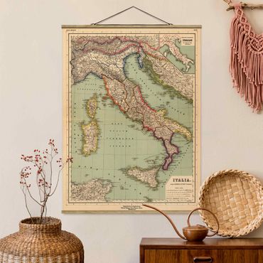 Stoffen schilderij met posterlijst Vintage Map Italy