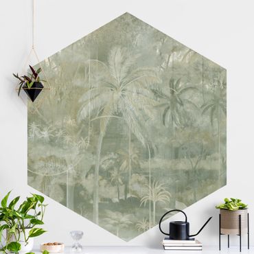 Hexagon Behang - Vintage Palm Trees with Texture