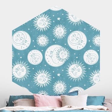 Hexagon Behang Vintage Sun, Moon And Stars