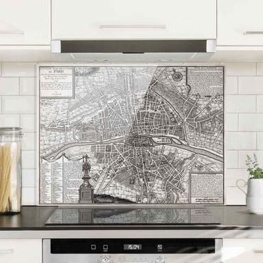 Spatscherm keuken Vintage Map City Of Paris Around 1600