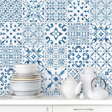 Patroonbehang Tile Pattern Blue White