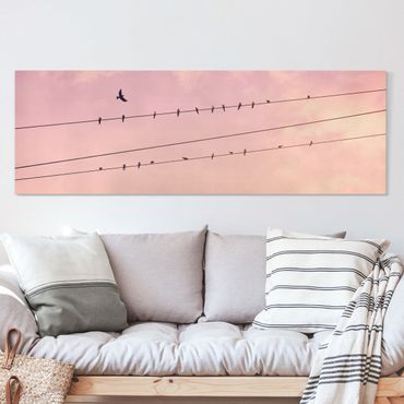 Canvas schilderijen Birds On Powerlines
