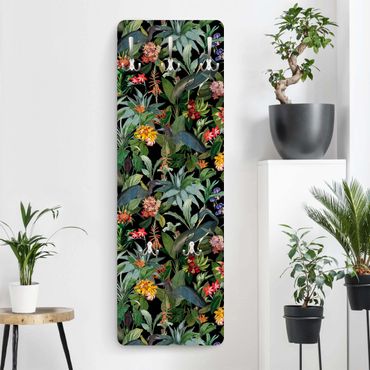Wandkapstokken houten paneel Birds With Tropical Flowers