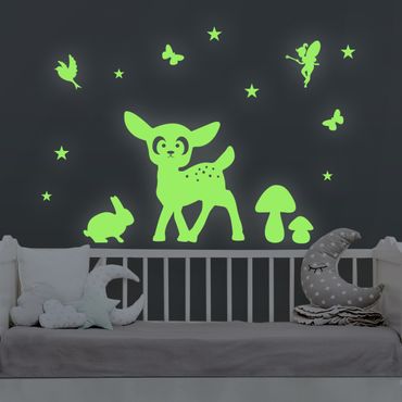 Muurstickers Wall Decal Night Glow Set Animal In the Forest