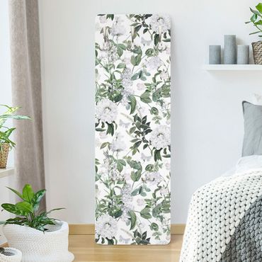 Wandkapstokken houten paneel - White Flowers And Butterflies