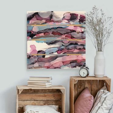 Houten schilderijen op plank Surfing Waves In Purple With Pink Gold